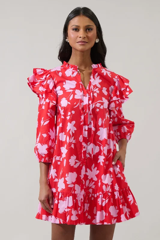 Sunset Floral Sammy Ruffle Drop Waist Dress Tunics Practical durable