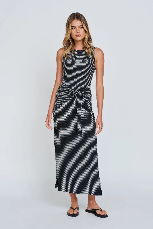 Holland Tie-Front Midi Dress - Black / White Tunics Corduroy durable