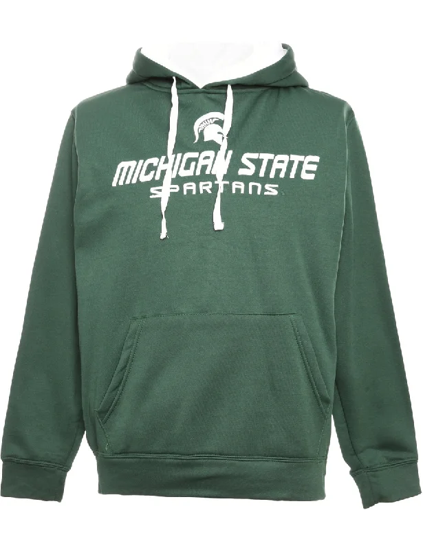 Dark Green Printed Hoodie - S Hoodie with Hem Raw Edge Edgy Unfinished