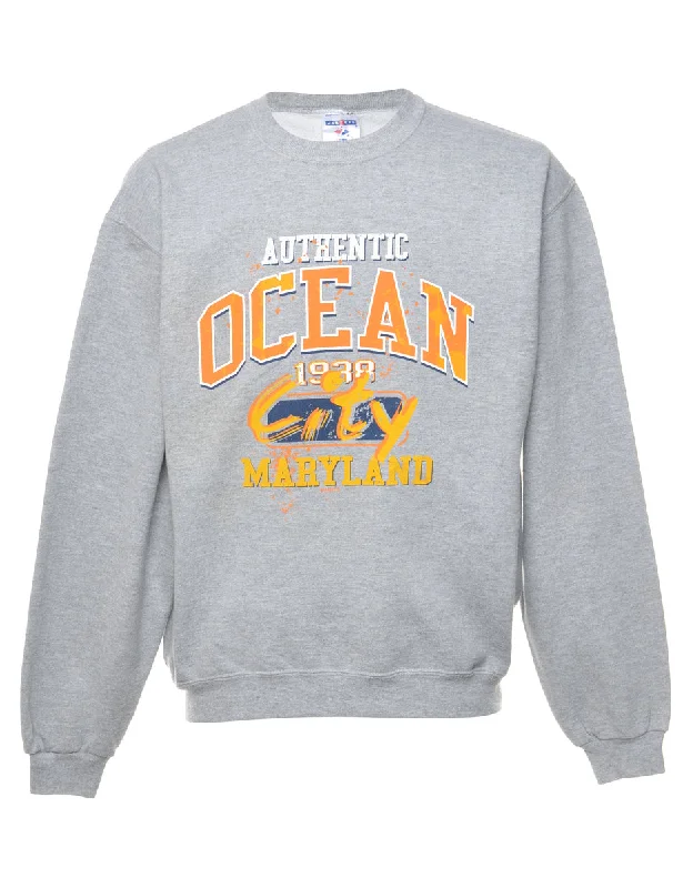Authentic Ocean Printed Sweatshirt - M Hoodie with Elastic Cuffs Stretchable Comfortable