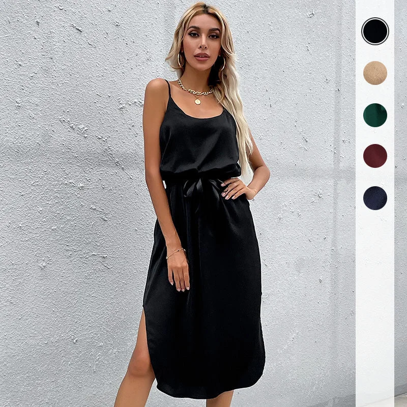 IKEARLAX  spring and summer  trade cross-border women's clothing   skirt solid color casual split suspender dress Floral Print girly