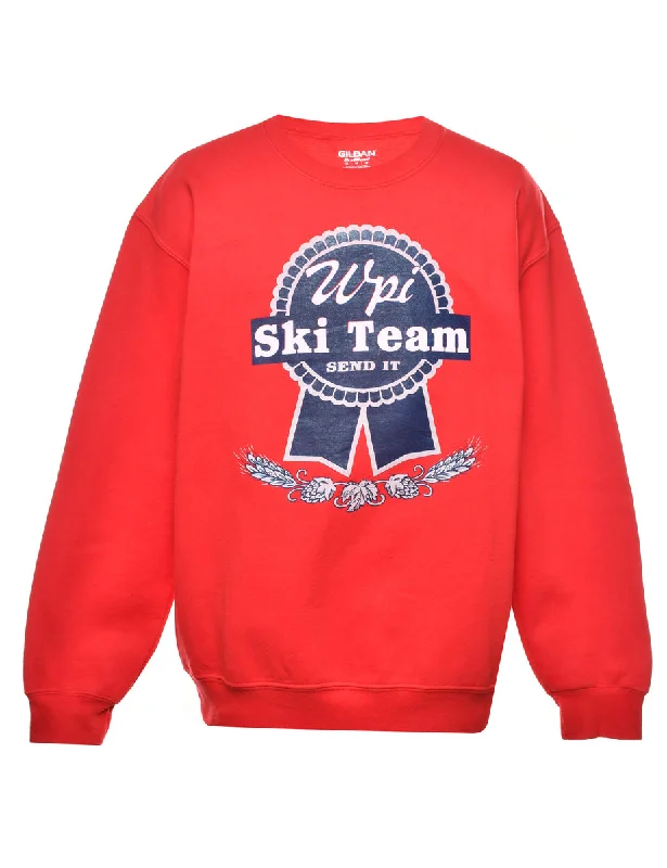 Ski Team Printed Sweatshirt - M Hoodie with Mock Neck Collared Structured