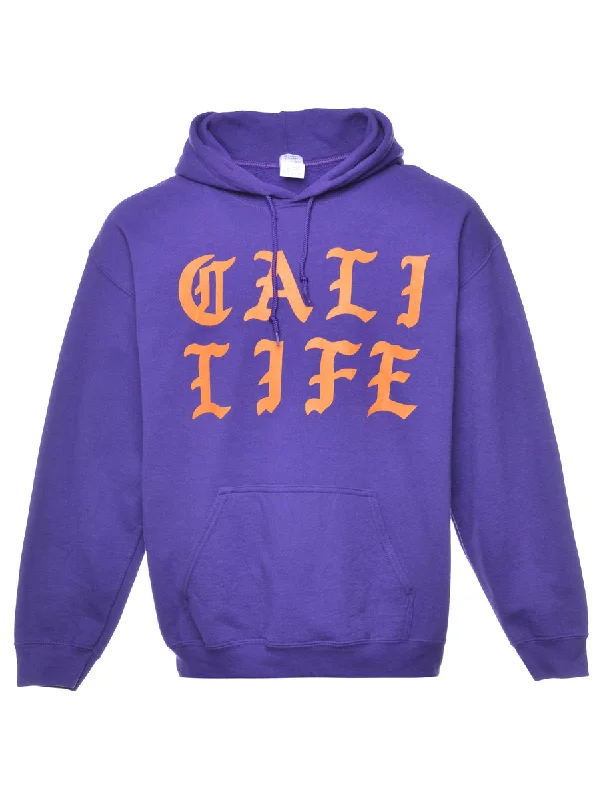 Purple Gali Life Printed Hoodie - S Hoodie with Mock Neck Collared Structured