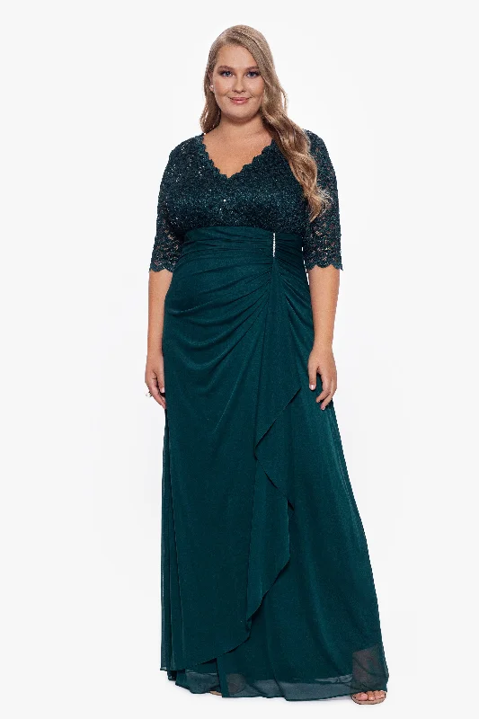 Plus "Johanna" 3/4 Sleeve Sheer Matte Jersey Long Dress Tunics Exclusive limited