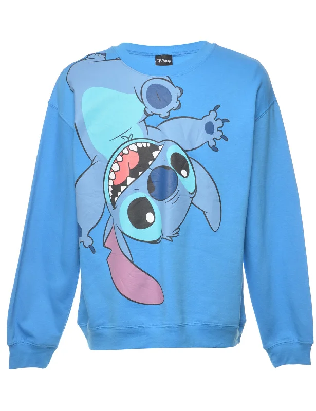 Disney Cartoon Blue Sweatshirt - L Hoodie with Cuffed Sleeves Snug Secure