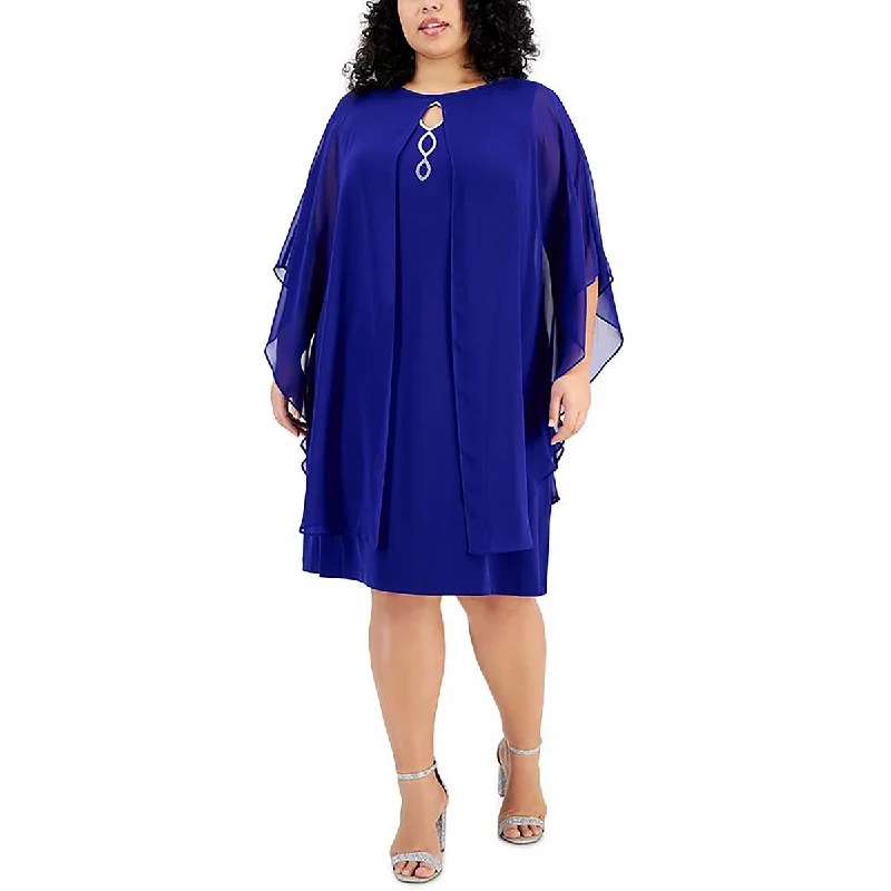 Womens Rhinestone Cape Sleeve Sheath Dress Tunics Travel practical