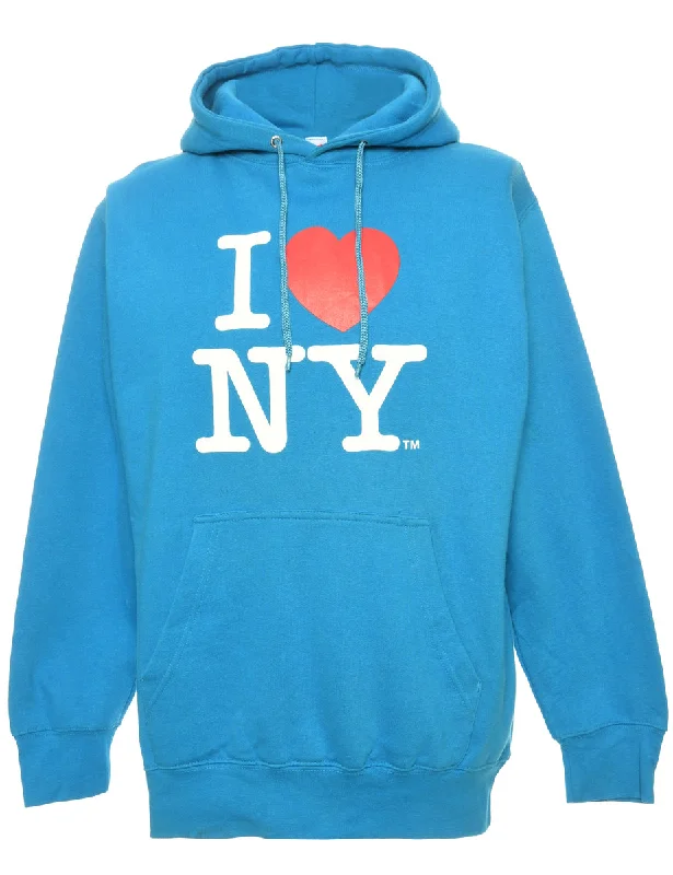 Printed New York Blue Hoodie - L Hoodie with Belted Waist Structured Tailored