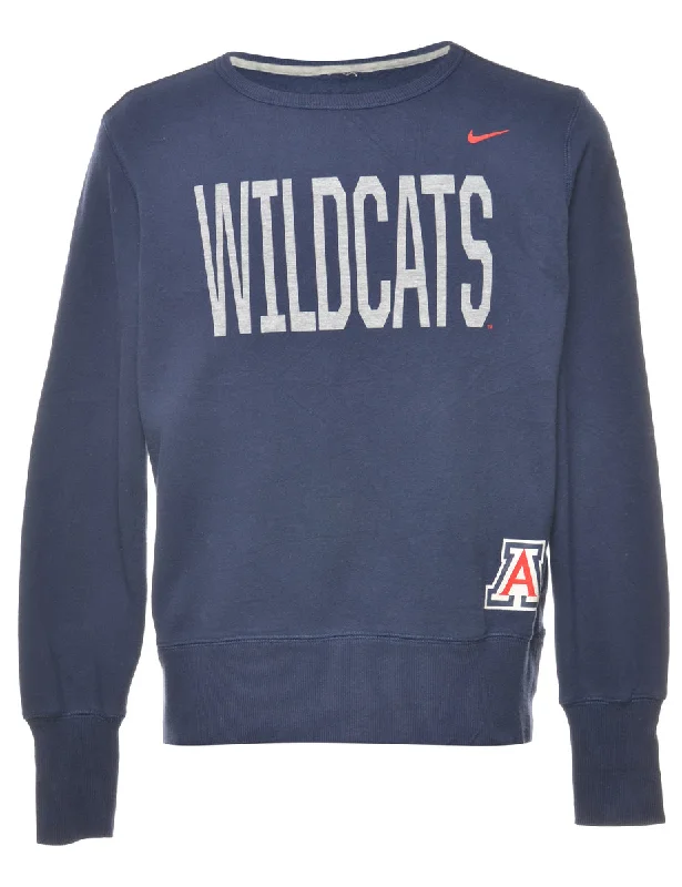 Wildcats Blue Printed Sweatshirt - XL Hoodie with Rolled Sleeves Casual Relaxed