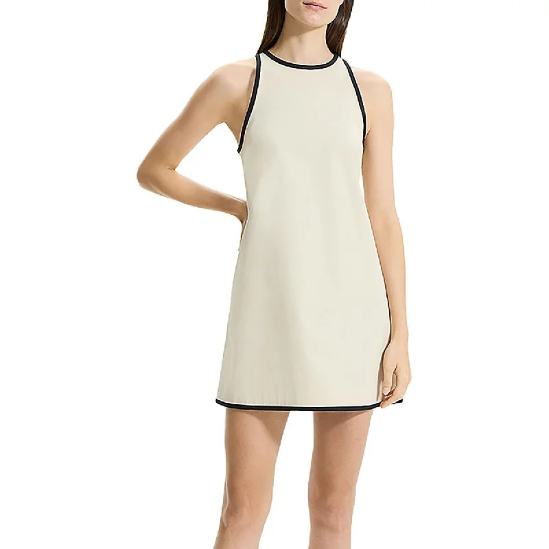 Womens Contrast Trim Mini Shift Dress Tunic Top Casual
