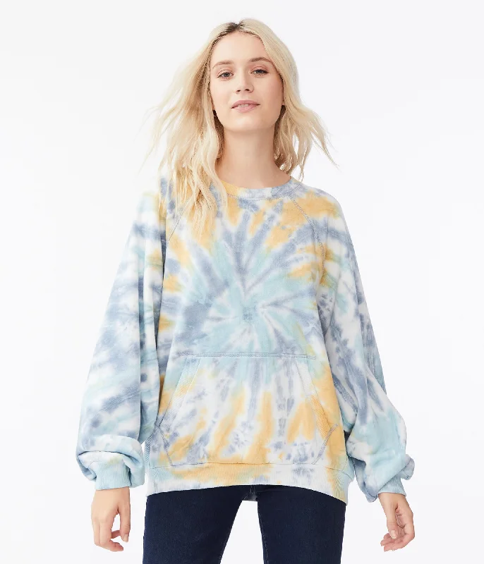 Aeropostale Oversized Tie-Dye Raglan Crew Sweatshirt*** Hoodie with Cropped Fit Short Trendy