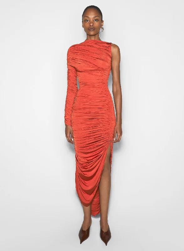 orange asymmetrical pierced ruched dress Tunics Spring floral