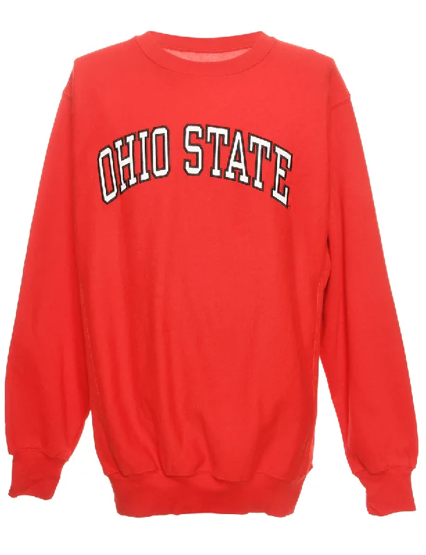 Ohio State Printed Red Sweatshirt - XL Hoodie with Hem Frayed Vintage Worn