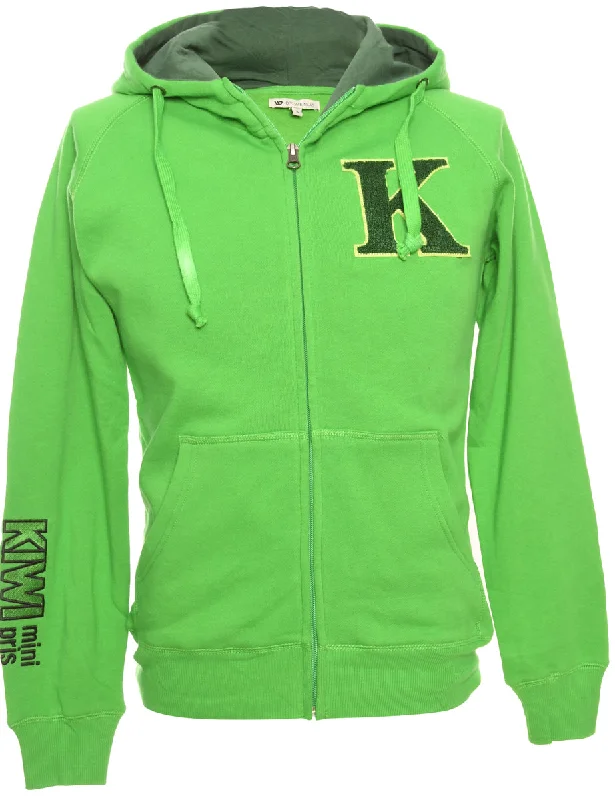 Green Printed Hoodie - S Hoodie with Relaxed Fit Easy Casual