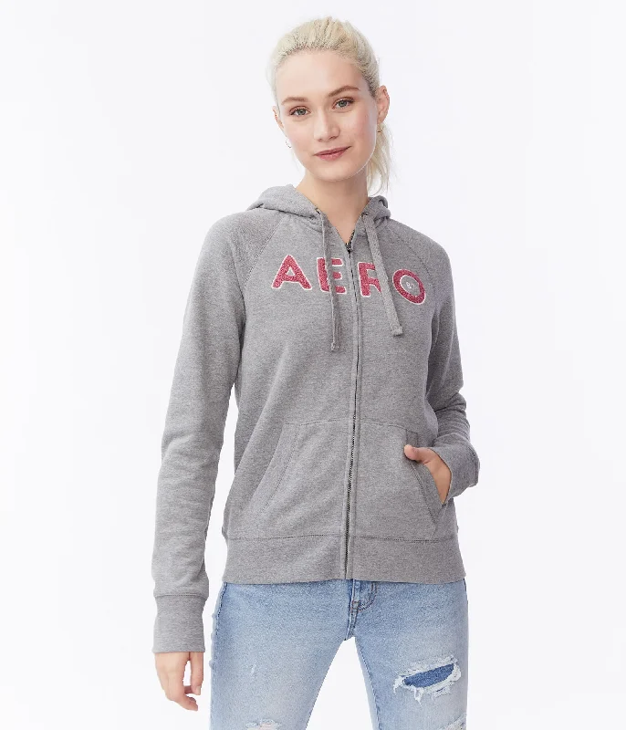 Aeropostale Chenille Aero 87 Full-Zip Hoodie Hoodie with Frayed Bohemian Relaxed