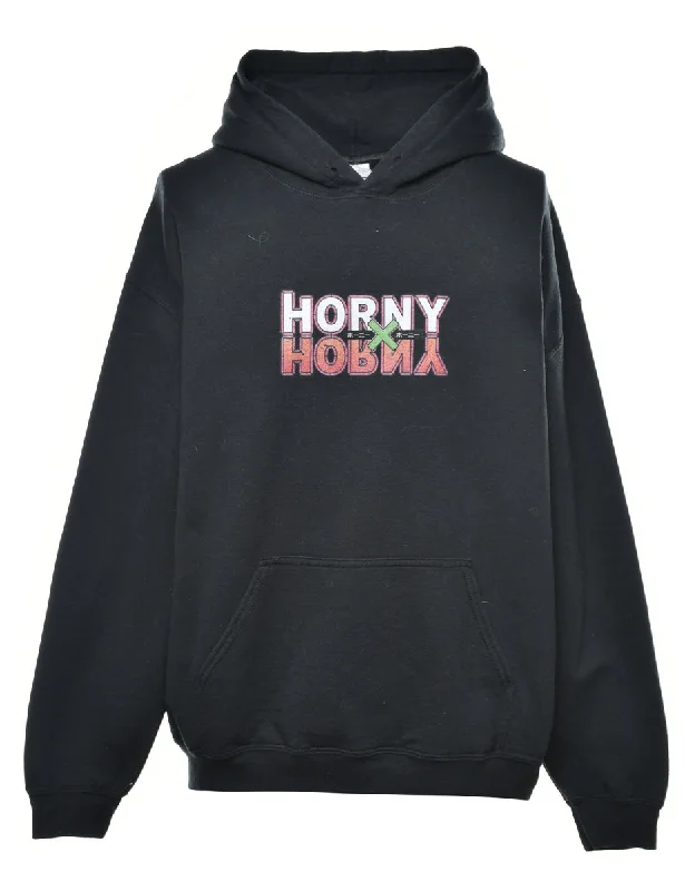 Horny Printed Hoodie - L Hoodie with Side Slits Relaxed Casual