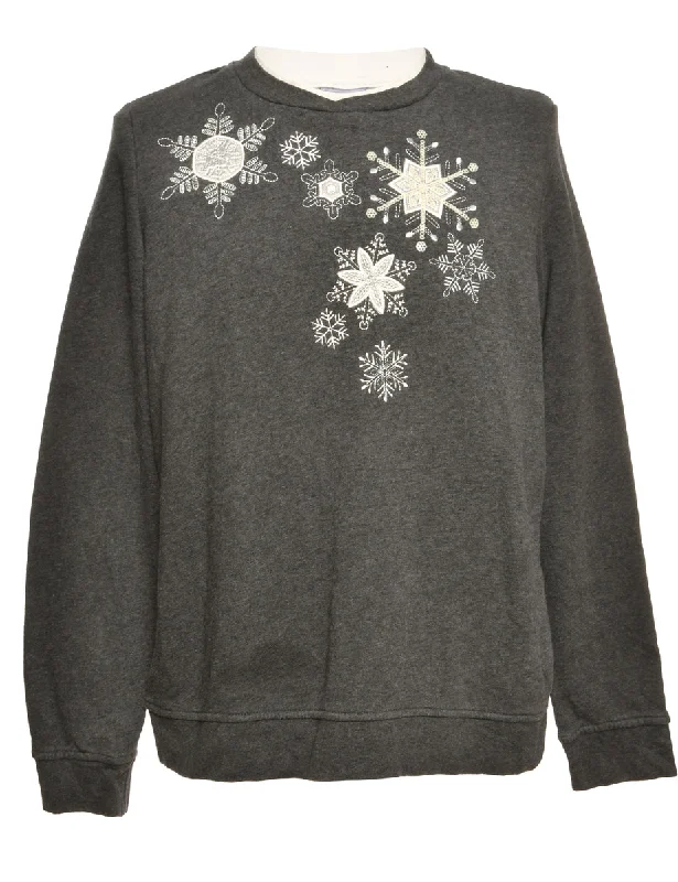 Floral Embroidered Sweatshirt - L Graphic Hoodie Design Print