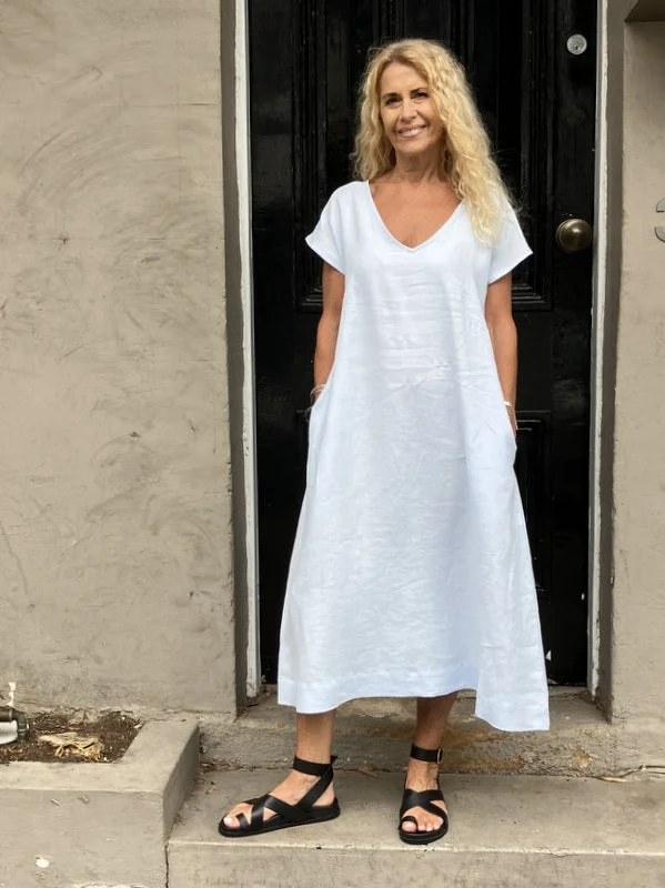 Jiva Linen Greta Dress - Powder Blue Tunics Cozy soft