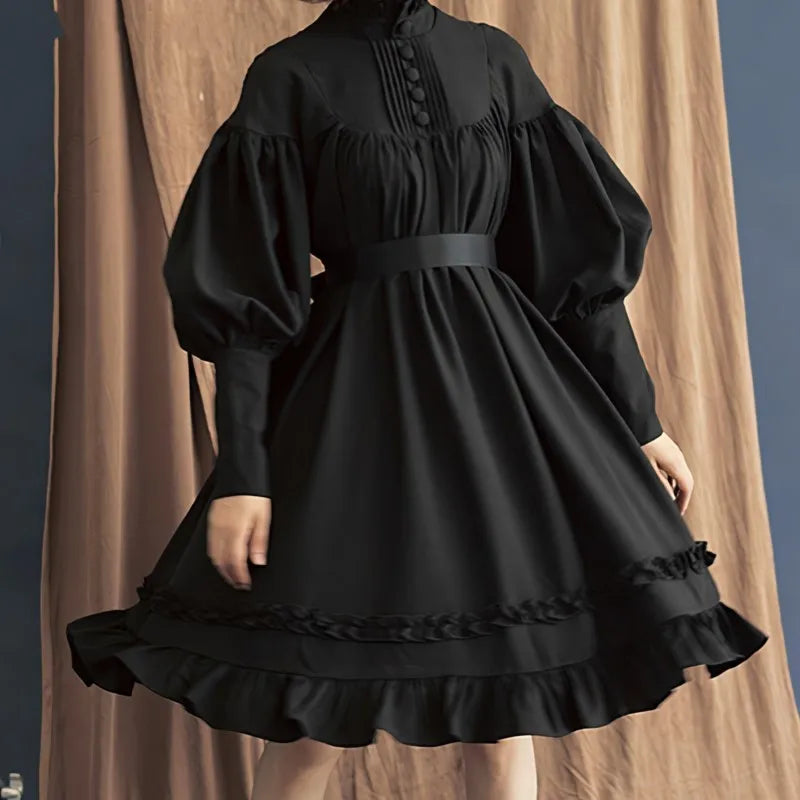 Zjkrl  -  Japanese Gothic Vintage Lolita Party Dress Women Black Cotton Long Sleeve Soft Elegant Evening Princess Dresses Sweet New Shift Classic Vintage
