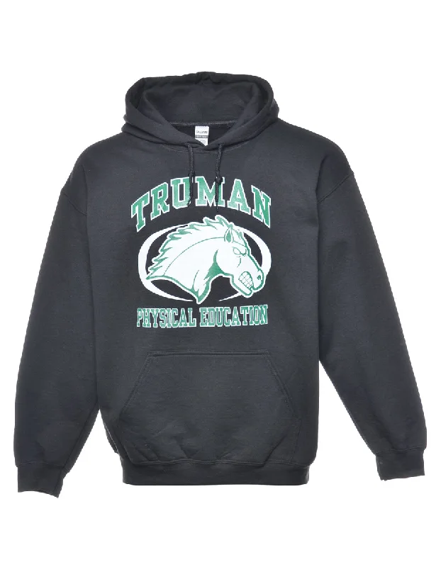 Black Truman Printed Hoodie - S Hoodie with Oversized Fit Loose Comfortable