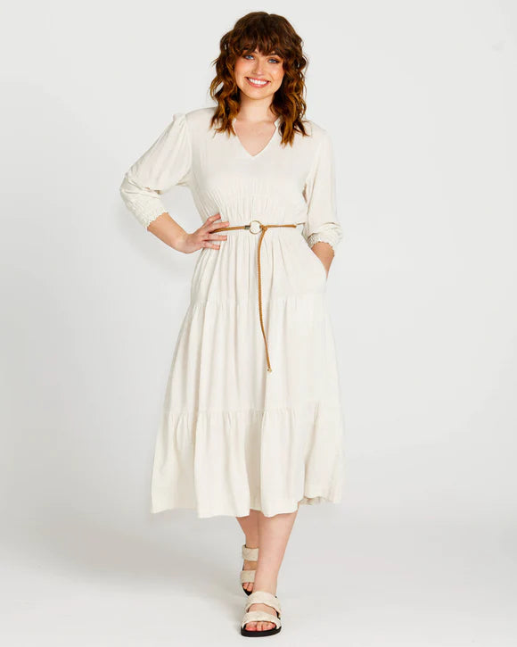 SASS PORTIA ELASTIC WAISTED FLOWY DRESS OATMEAL Tunics Fashionable chic
