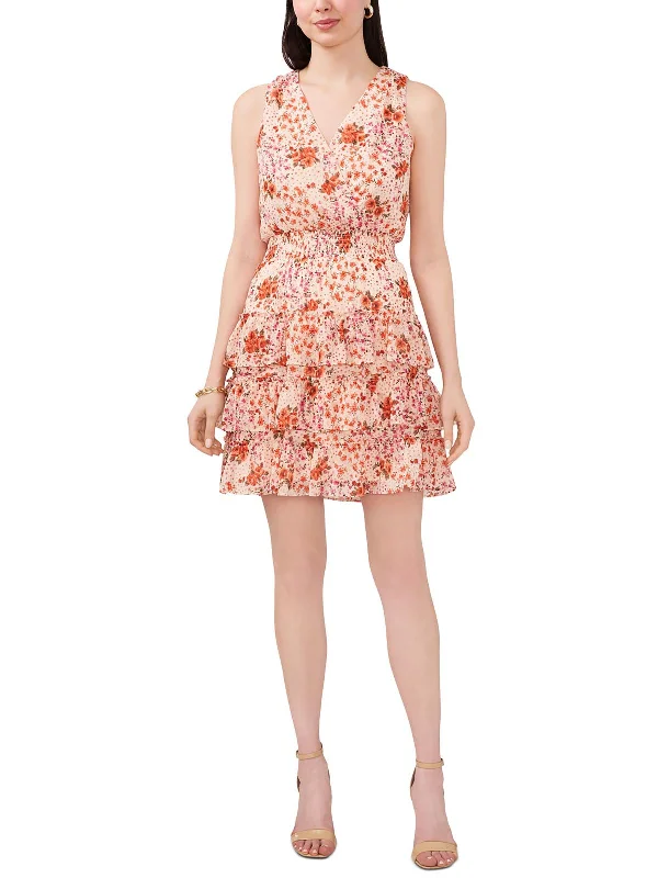 Womens Floral Print Polyester Cocktail And Party Dress Tunics Seasonal trendy