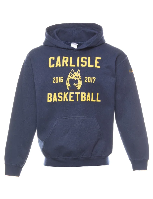 Basketball Printed Sweatshirt - M Hoodie with Button Placket Classic Preppy