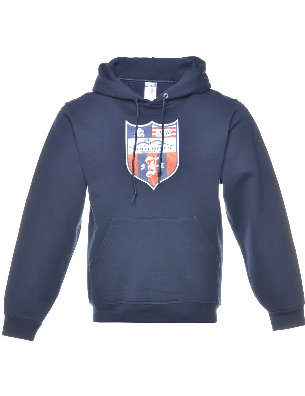 Navy Printed Hoodie - S Hoodie with Belted Waist Structured Tailored