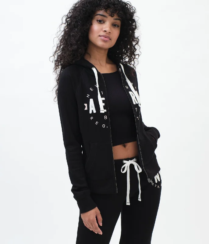 Aeropostale Aero Circle Full-Zip Hoodie Hoodie with Rolled Sleeves Casual Relaxed