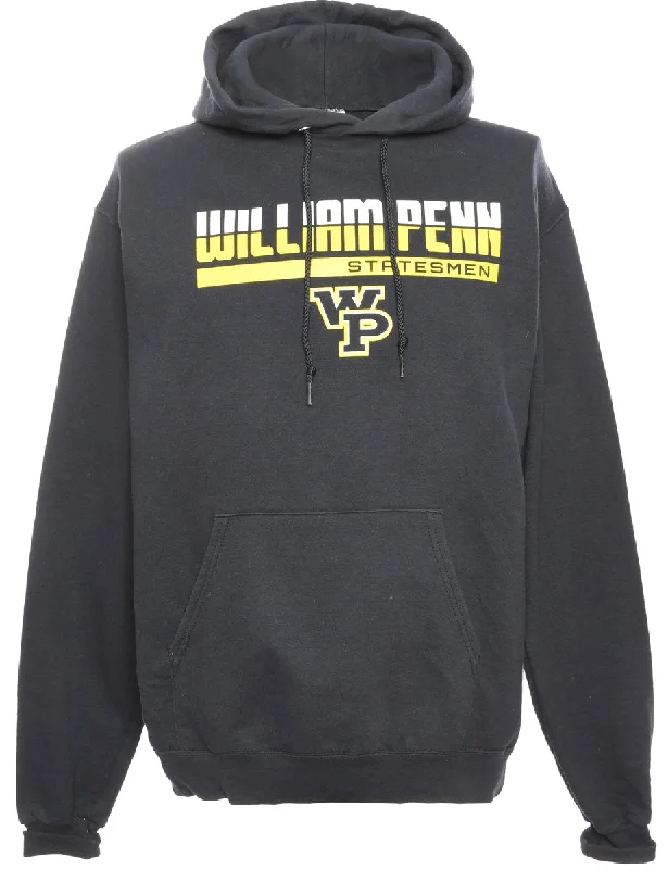 Navy Champion Printed Hoodie - M Hoodie with Hem Elastic Stretchable Comfortable