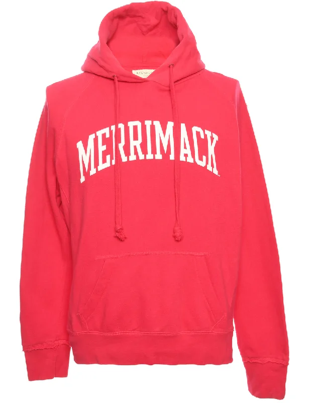 Pink Printed Hoodie - L Hoodie with Hem Fringe Bohemian Relaxed