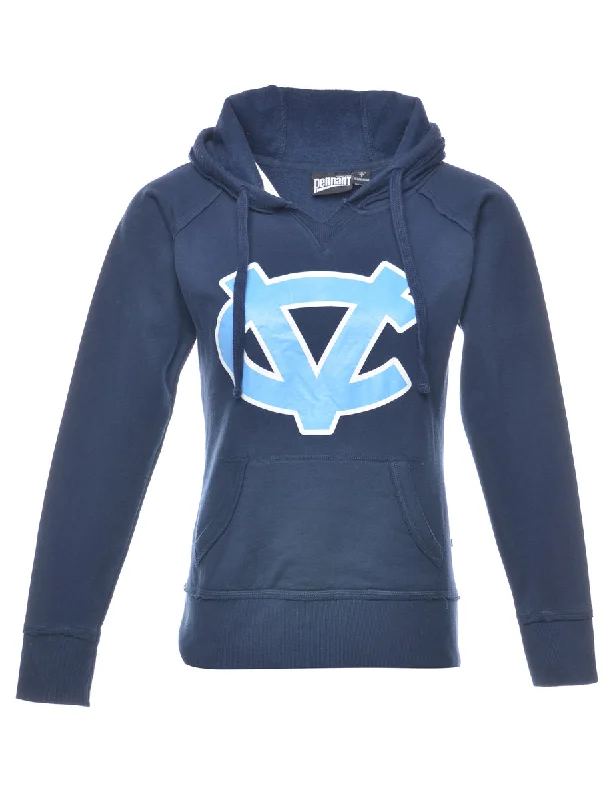 Navy Printed Hoodie - S Hoodie Jacket Zipper Layering