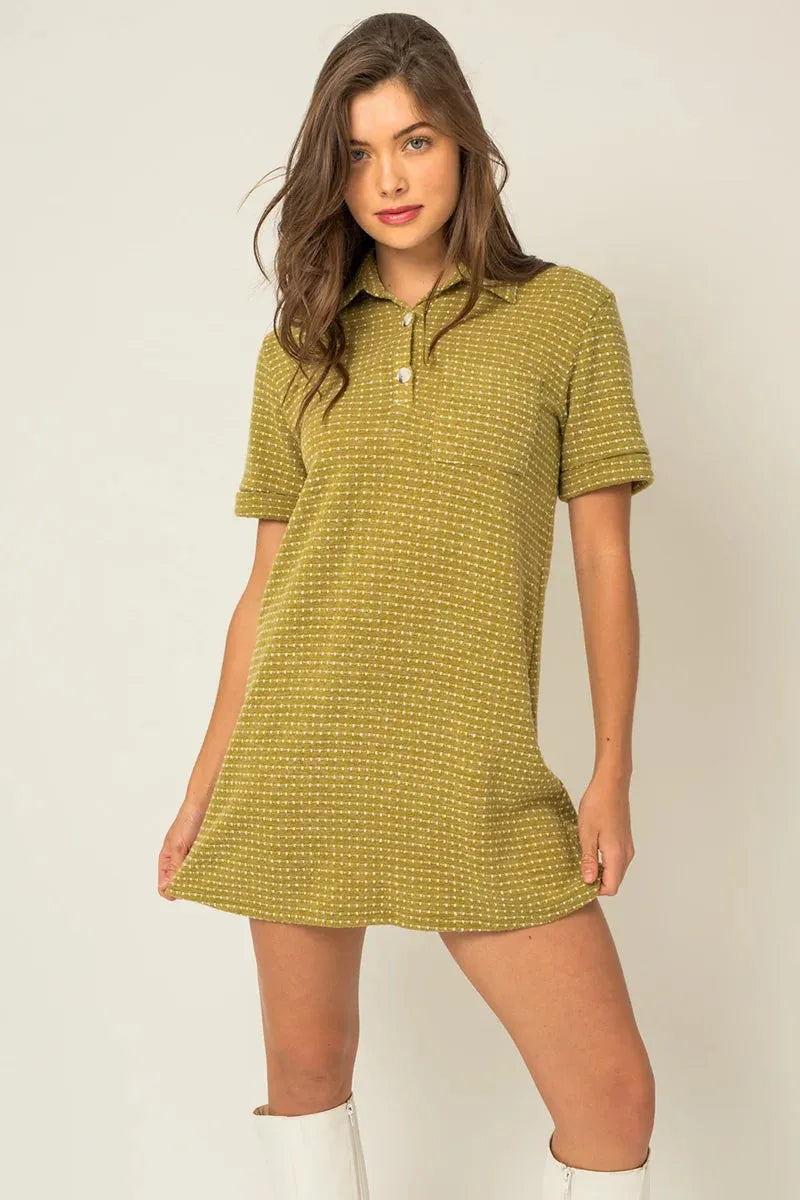 Short Sleeve Collar Button Down Knit Mini Dress Maxi Flowy Bohemian