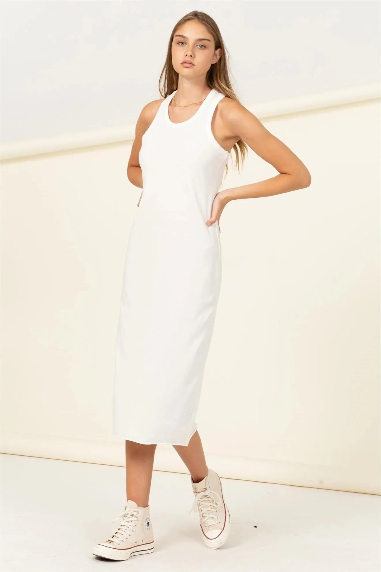 Cotton Tank Round Neck Sleeveless Midi Dress Tunics Summer linen