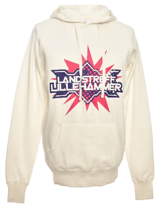 White Printed Hoodie - L Hoodie with Hood Adjustable Protection