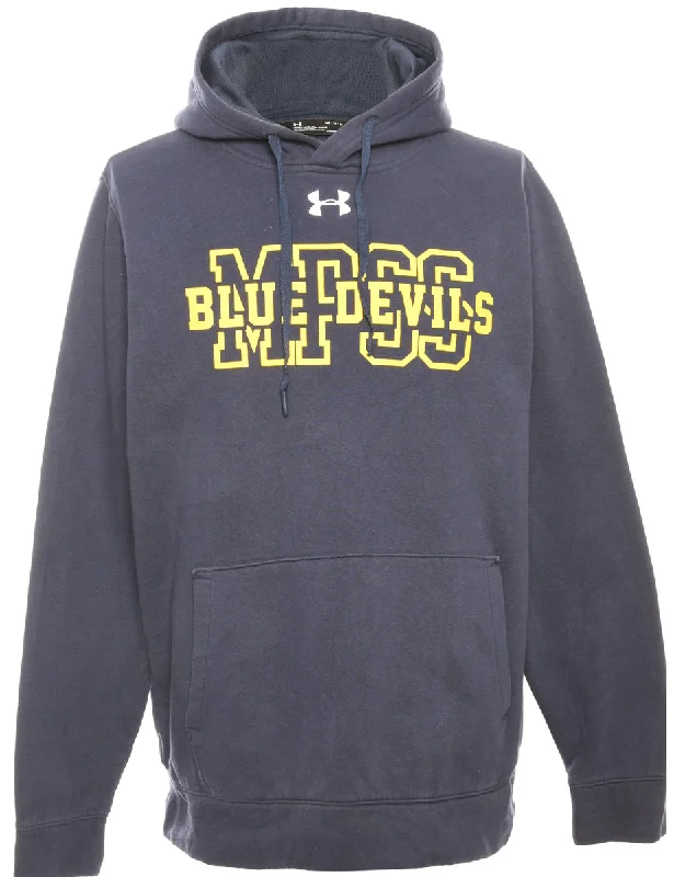 Navy Under Armour Printed Sweatshirt - M Hoodie with Cropped Fit Short Trendy