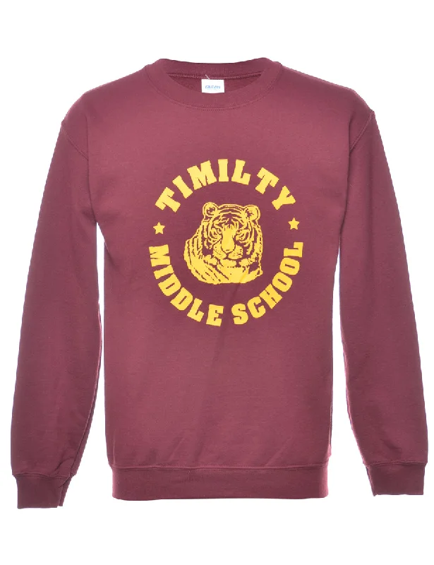 Plum Timilty Middle School Printed Sweatshirt - S Hoodie with Hem Contrast Bold Stylish