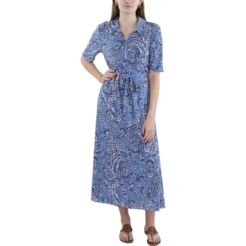 Womens Floral Front Zip open Wear To Work Dress Tunics Versatile stylish