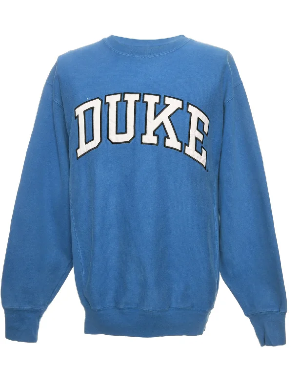 Duke Blue & White Spell Out Sweatshirt - M Hoodie with Pocket Utility Practical