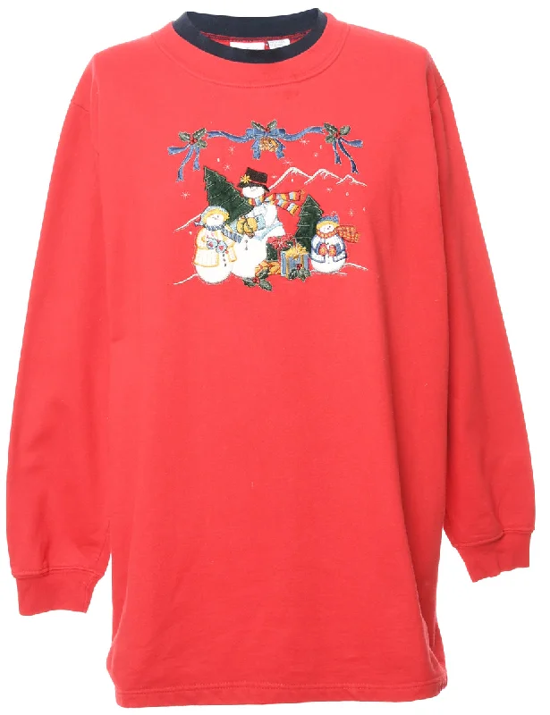Snowman Christmas Sweatshirt - S Hoodie with Metallic Shiny Futuristic