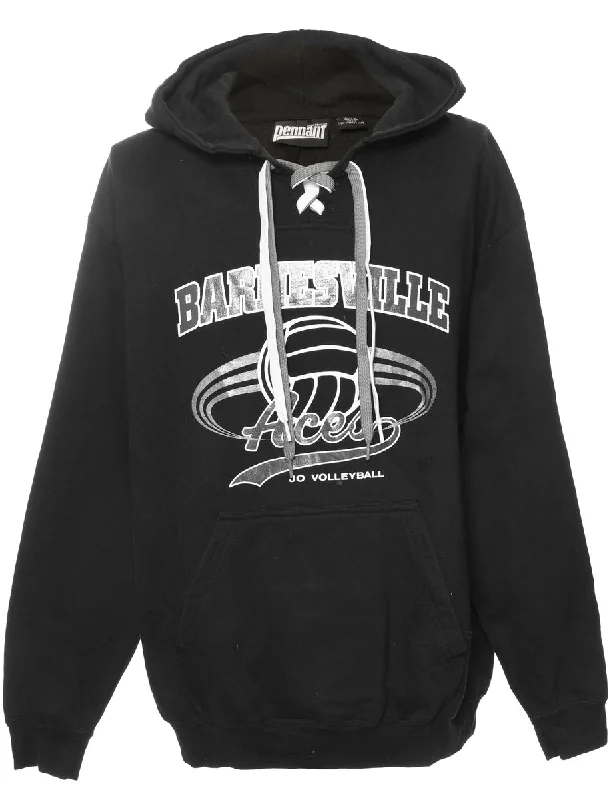 Black Hooded Sports Sweatshirt - L Hoodie with Camouflage Military Edgy