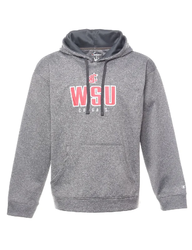 Champion WSU Printed Hoodie - L Hoodie with Mock Neck Collared Structured