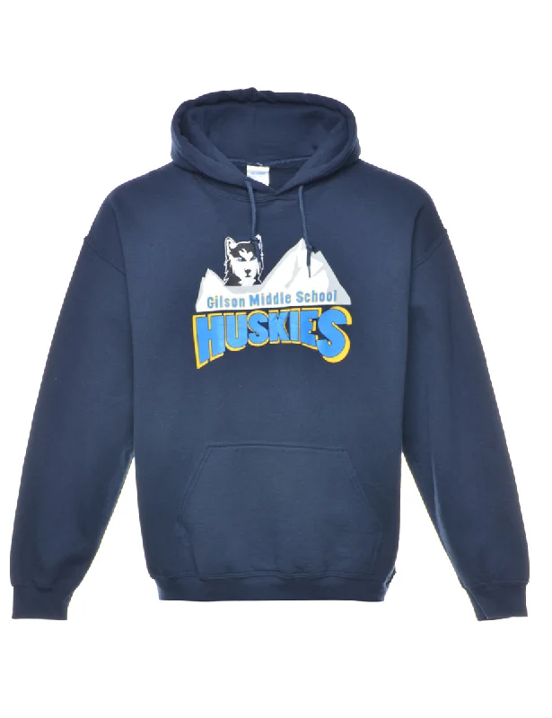 Navy Huskies Printed Hoodie - S Hoodie with Relaxed Fit Easy Casual