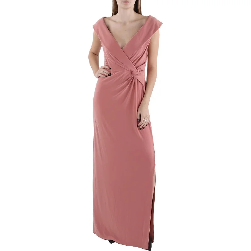 Womens Jersey Off-The-Shoulder Evening Dress Turtleneck Neckline Stylish