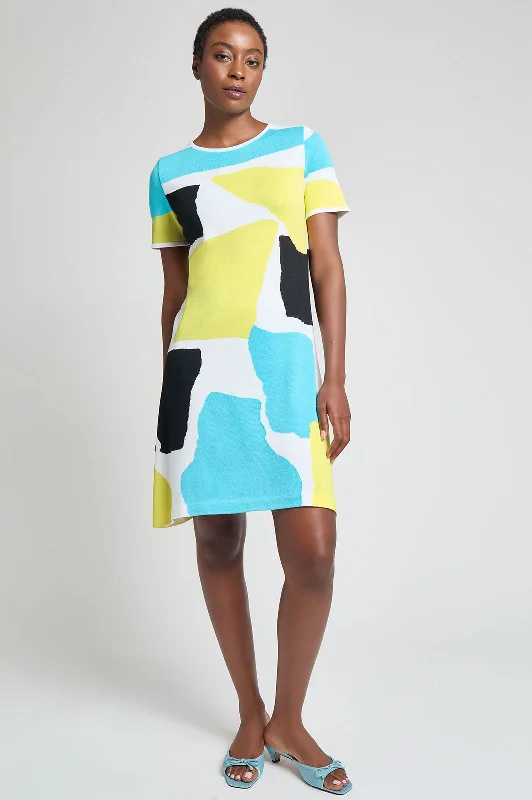 Abstract Color Block A-Line Soft Knit Dress Tunics Handmade artisanal
