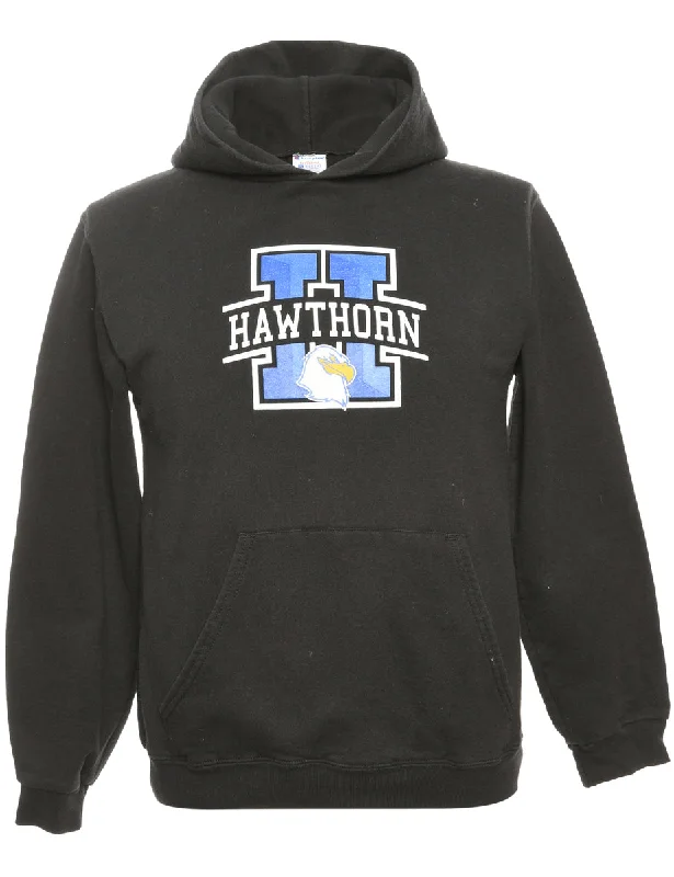 Black Champion Printed Hoodie - M Hoodie with Side Slits Relaxed Casual