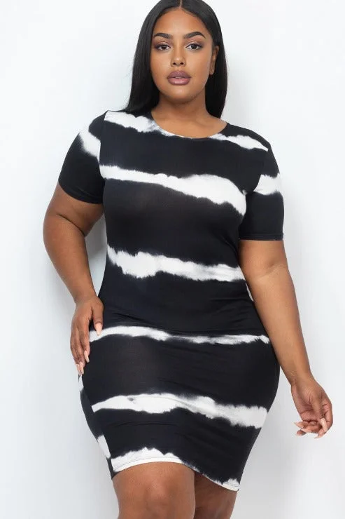 Plus Size Tie-dye Print Bodycon Dress Tunics Long Elegant