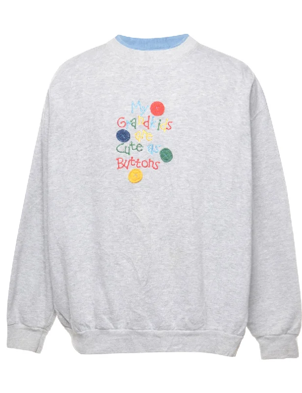 My Grandkids Are Cute As Buttons Embroidered Sweatshirt - L Hoodie with Zipper Versatile Modern