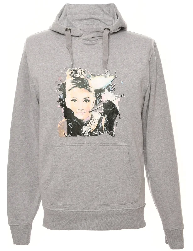 Grey Printed Hoodie - XL Hoodie with Sequins Glamorous Eye-catching