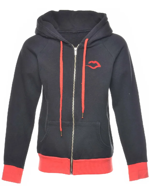 Black Hooded Sweatshirt - S Hoodie with Lace Feminine Delicate