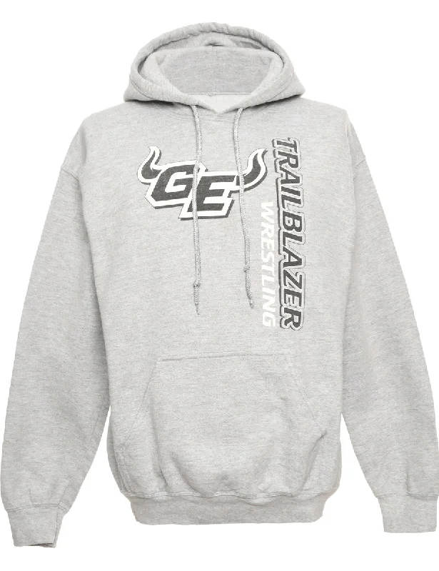 Gildan Grey Printed Hoodie - M Hoodie with Hood Adjustable Protection